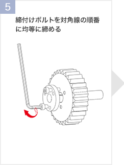 締付けボルトを対角線の順番に均等に締める