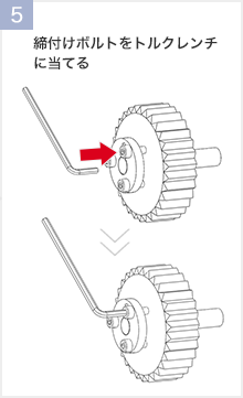 締付けボルトをトルクレンチ
に当てる