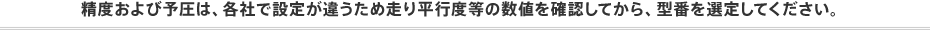 精度および予圧は、各社で設定が違うため走り平行度等の数値を確認してから、型番を選定してください。