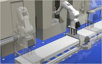 複数の加工機間をロボットが走行し作業を効率化